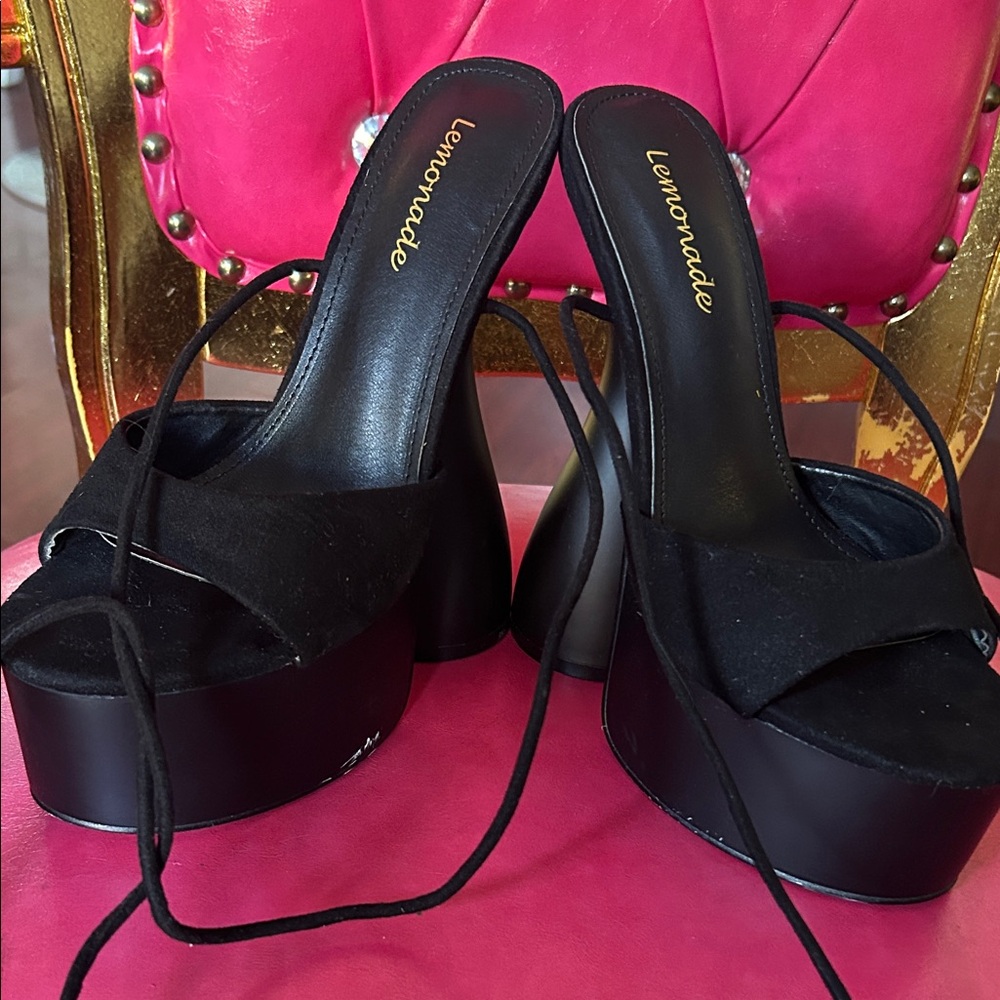 Lemon Black Platform Sandals